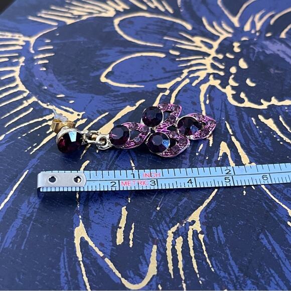 Vintage y2k 00s Elegant Pink Gold and Black Sparkling Crystal Dangle Earrings C2 - Picture 5 of 5